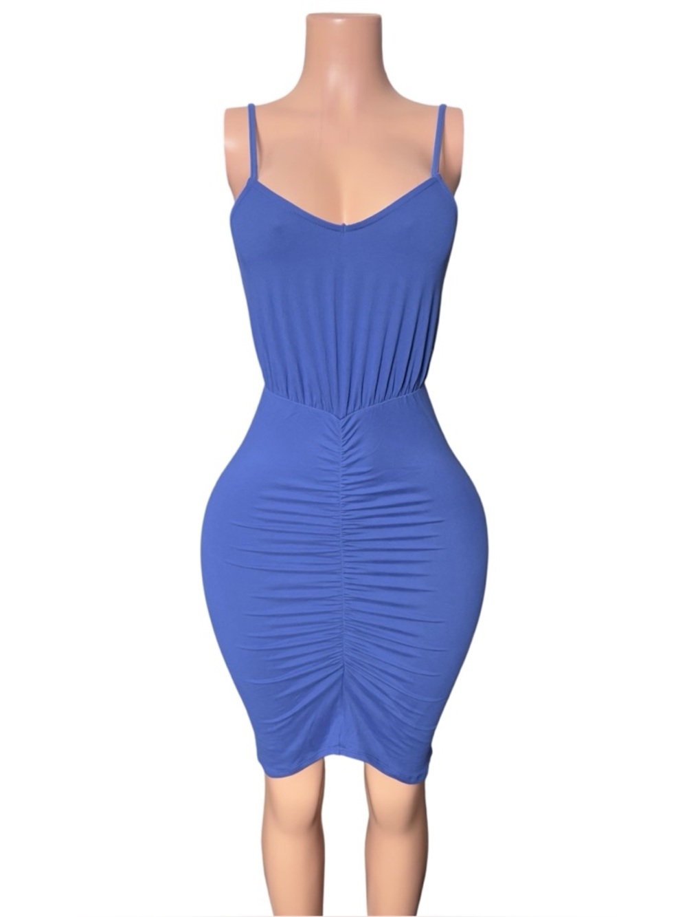 Ruched Bodycon Spaghetti Strap Dress - Royal Blue